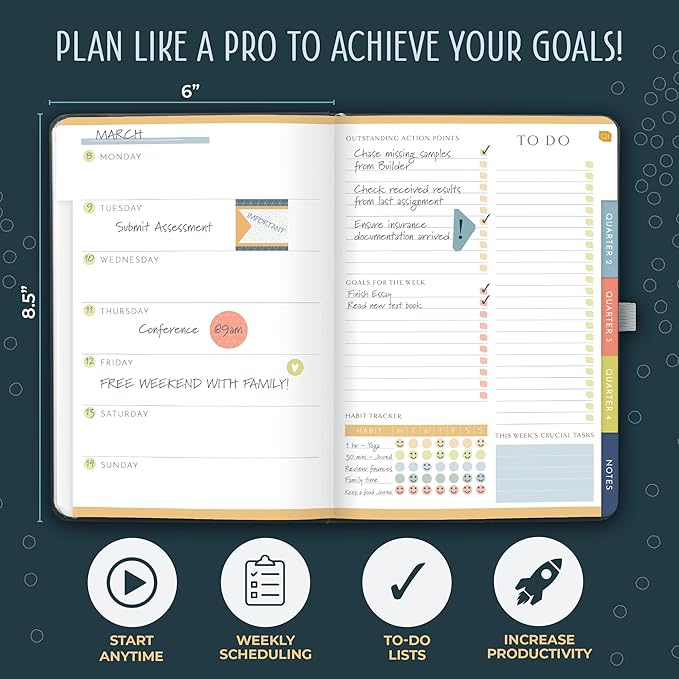 Boxclever Press Goal Planner. 12 Month Undated Planner to Boost Productivity & Achieve Your Goals. Life Planner with Weekly Planner Pages, Habit Tracker & Planner Stickers - 8.5 x 5.5''(Iridescent)
