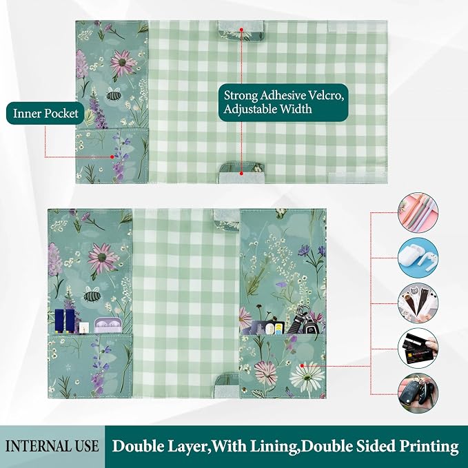 Adjustable Paperback Book Cover Protector, Washable Soft Canvas Fabric Book Covers with Bookmark,Double Side Floral Print Book Dust Jacket Covers for Hardcover Novel Book Lovers Gift S