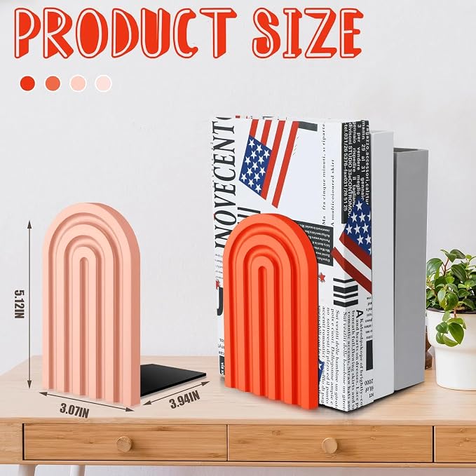 Harloon 4 Pcs Boho Arch Wooden Bookends, Decorative Rainbow Book Stoppers with Non-Slip Metal Base, 5x3x4 Inches, Cute Shelf Decor for Heavy Books, Home Office Study Desk Organizer(Vintage Color)