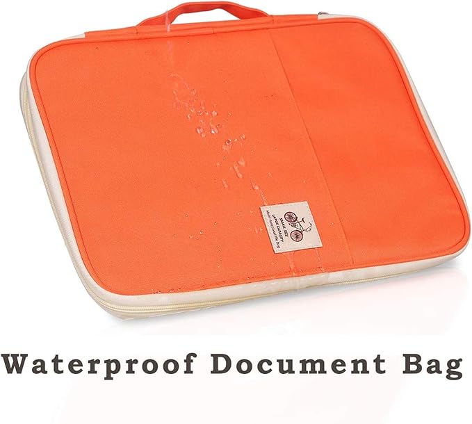 JAKAGO A4 Travel Portfolio Multifunctional Document Organizer Zippered Case for Office Supplies (Orange)