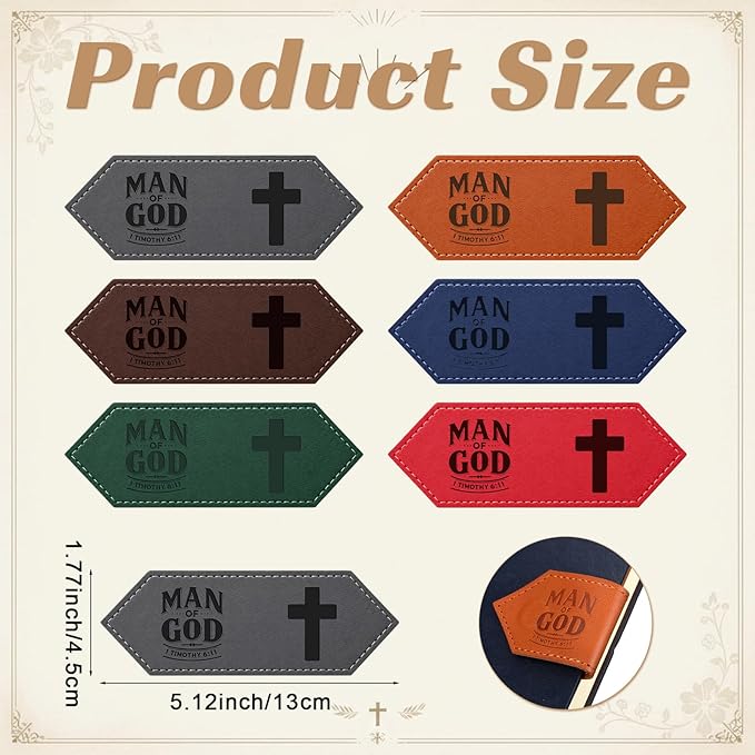 AmazingSpark 12 Pcs Man of God Cross Gift Bulk for Father's Day Christian Leather Magnetic Bookmarks Religious Gift for Men Dad Church Pastors Missionary Husband (Classic)