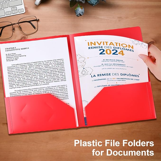 Plastic Folders with Pockets, 2 Pocket Folders Fit Letter Size Paper, Heavy Duty Paper File Folder with Business Card Holder for School Office Home Business (6 Pack, Assorted Colors)