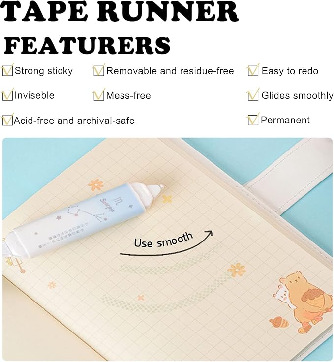 2 in 1 White Correction Tape and Double Sided Tape Roller, Cute Quick Dry Japan White Correction Tape Pen, with Permanent Adhesive Tape Runner,for School Office Instant Correction Supplies