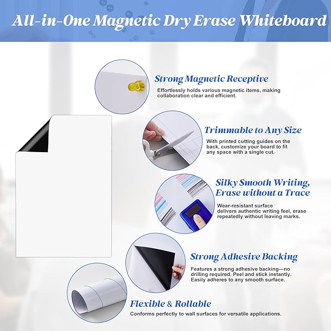 Magnetic Whiteboard Contact Paper Adhesive 15.75" x 23.62", Dry Erase White Board for Wall, White Board Sticker Easy to Write and Clean Magnet Board for Classroom Office Home