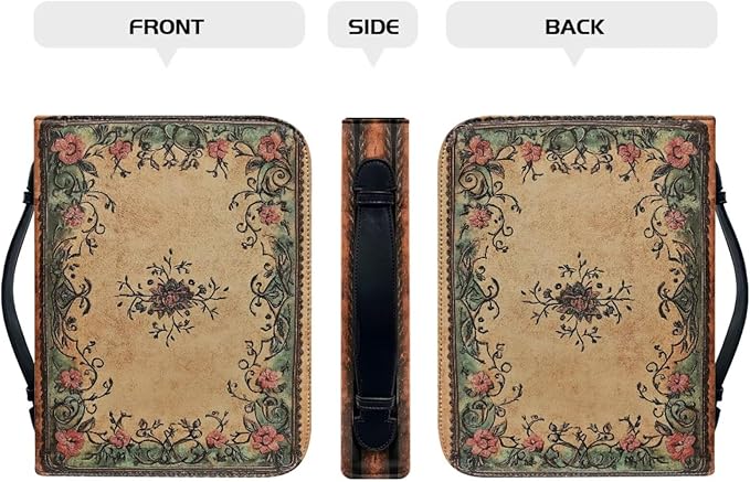 Retro Style Bible Book Cover Flower Bible Book Carrying Case Christianity Bible Accessories Bible Case Girls Bible Bags-Size：2XL