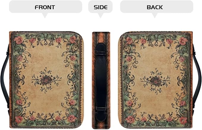 Retro Style Bible Book Cover Flower Bible Book Carrying Case Christianity Bible Accessories Bible Case Girls Bible Bags-Size：L