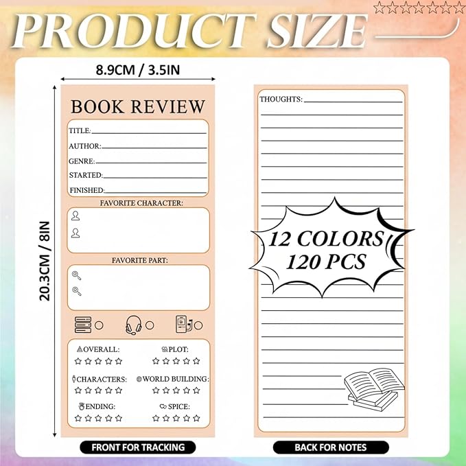 Marspark 120 Pieces Back to School Book Review Bookmarks Bulk 3.5 x 8 Inch Double Sided Reading Log Bookmark for Book Lovers Gifts(Pastel Color)