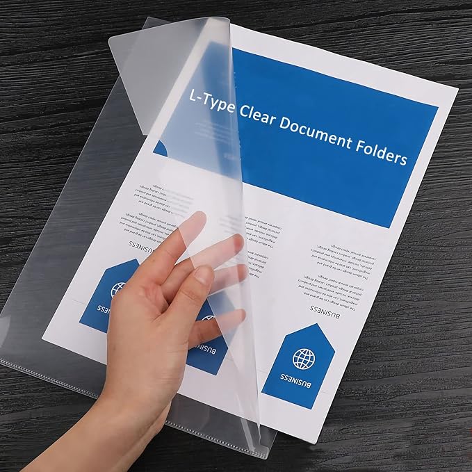 GOMRQING Clear Document Folder Copy Safe Project Pockets fits 8.5x11 Letter Size US Paper,L-Type Plastic Clear Paper Sleeves Protector Resume File Poly Jacket Folders Organizer in Transparent 30 Pack