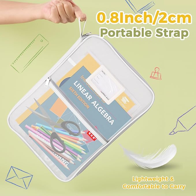 Pendancy Mesh Zipper Pouch 14.8x10.8 in Transparent Lightweight Nylon File Folders, A4 Size Multi-layer Subject Document Organizer Accessories Storage bag for Office and School Supplies(White)