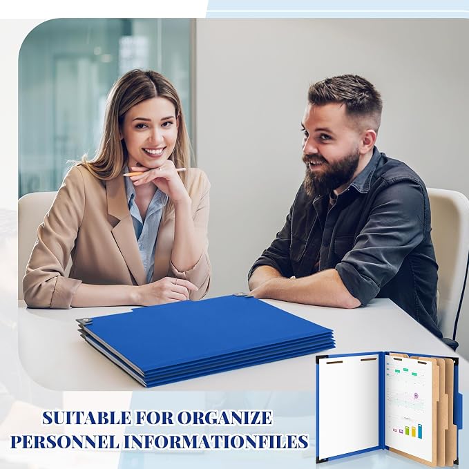 Henoyso 10 Pcs Hanging Classification File Folders, Letter Size Dark Blue Folders with 3 Pressboard Dividers, 8 Fasteners, 4 Inch Expansion, 1/3-cut Top Tab for Medical Records and File Cabinet