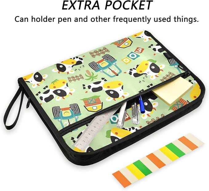 Funny Cow Farming Element File Folders,Plastic Folders with 13 Pockets,Expandable File Folder for Documents School Students Office,Aesthetic Folder with Labels A4 Letter Size