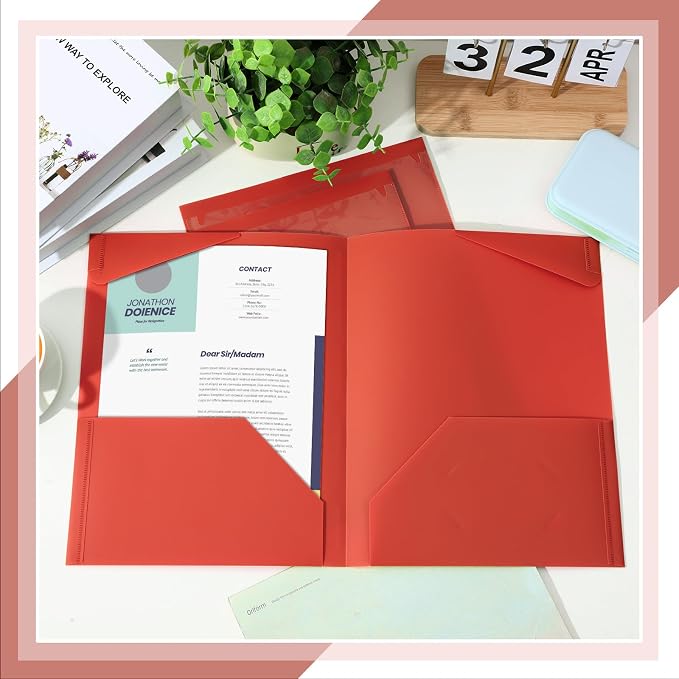 Henoyso 36 Pack Red Plastic Folders with Clear Front Pockets Heavy Duty File Folders with 2 Pockets and Card Slot for Student Communication School Office Presentation Report