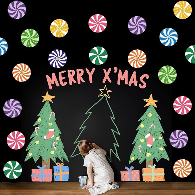 48 Pieces Peppermint Candies Cutouts Christmas Home Classroom Decoration Sweet Peppermint Cut Outs with Glue Point Dots for Winter Bulletin Board Christmas Candyland Party, 5.9 x 5.9 Inch(Colorful)