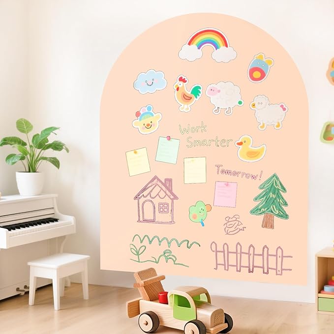 Magnetic Wall Decal 40x32 Inch Milk Tea Color Magnetic Wall Decal Arch Chalkboard with Multiple Accessories for Home Playroom and Classroom