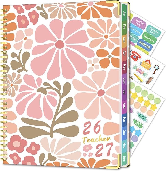Teacher Planner 2026-2027 Academic Year, Jul.2026 - Jun.2027, 8.5" x 11" Lesson Planner Book for Teachers, Teacher Planners with Colorful Monthly Tabs for Homeschool & Classroom Organization - Pink