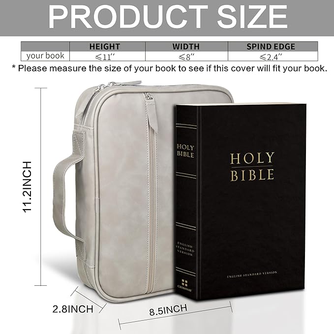 Orionstar Bible Cover for Women/Men, Leather Bible Case With Handle, Minimalist Design for Women/Men, Water Resistant Bible Cover Case, Surface Zippered Storage Pocket, Bible Gift