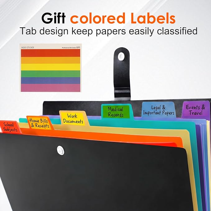 Tungta 7 Pockets Expanding File Folder, Rainbow Label Accordion Organizer for A4 Documents