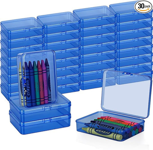 30 Pcs Plastic Crayon Box with Hinged Lid Clear Storage Containers Crayon Case for School Classroom Supplies (Dark Blue)