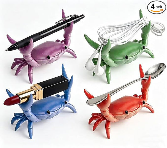 Desk Crab Pencil Holder for Desk 4PCS, Deskcrab Pen Holder Weightlifting Crab Pen Holder Desk Organizer, Phone Stand Glasses Holder, Fun Office Gifts for Coworkers Desk Decor