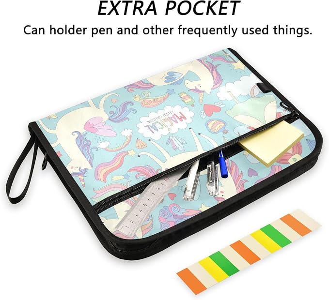 13 Pockets Expanding File Folder Unicorns and Fairy Princess with Sticky Labels Accordion File Folder Document Organizer Letter Size A4 Papers Expandable File Keeper
