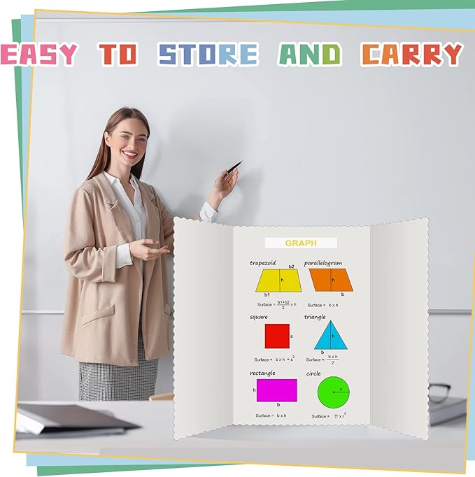 Teling 40 Pcs Trifold Poster Board 36" x 48" Large Science Fair Display Board Lightweight Fold Presentation Paperboard 8 Trifold Display Paperboard and 16 Letter Stickers and 16 Pcs Science Titles