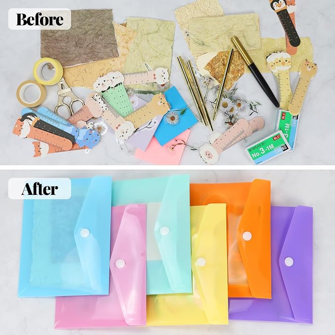 Plastic Envelopes 10 Pack Clear Document Folders，Plastic Envelopes with Snap Closure, Poly Folder File Folder for School Home Work Office Organization (9.4 * 6.7 inch)