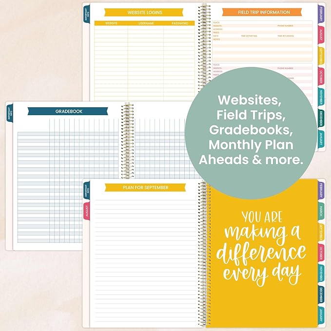 bloom daily planners 2025-2026 Academic Year Teacher Planner & Calendar - 7 Period Lesson Plan Organizer Book for Classroom or Homeschool - 9" x 11" (Interchangeable Cover) - Bold & Bright