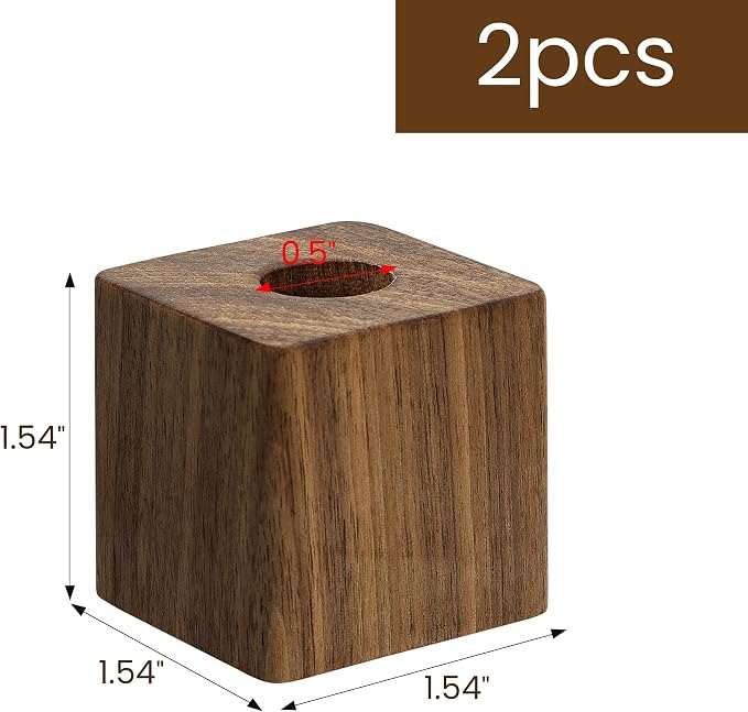 2 Pcs Walnut Wood Pencil Holder Single Slot Pen Stands for Office & Home Desk (0.55" Hole, Pen Not Included)