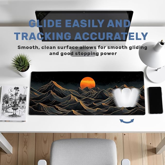 Golden Peaks Desk Mat Gaming Large Mouse Pad Abstract Black Terrain Solar Glow Mousepad for Keyboard and Mouse Extra Large Full Desk Computer Pads 31.5 x 11.8 Mouse Pads for Desk Home Office Gaming