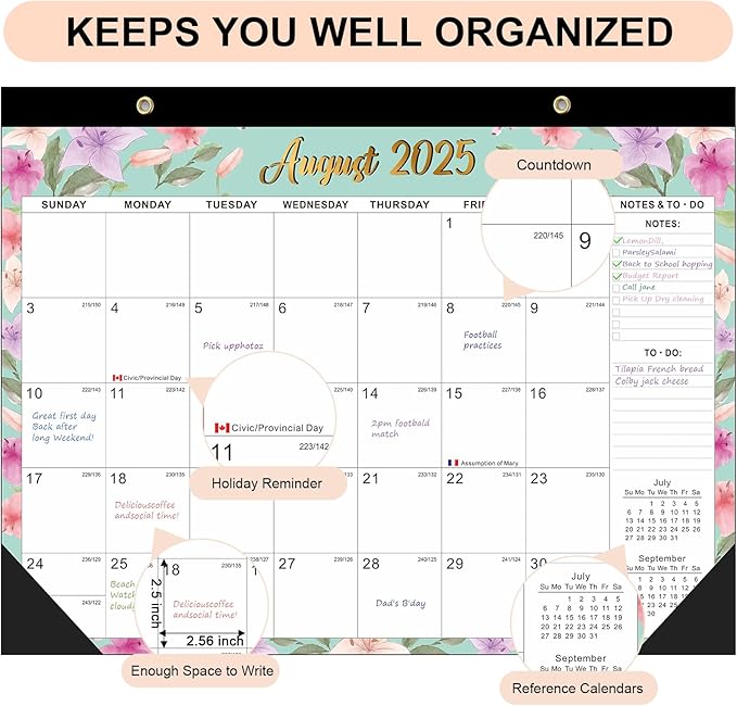 Desk Calendar 2025-2026, AgePlace Large 22" x17" Wall Calendar 2025 Covers June 2025 - December 2026, Monthly Desktop Calendar with Different Watercolor Artwork for Each Month for Home & Office School