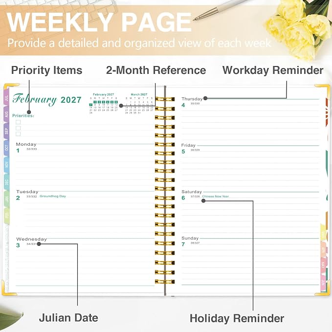 GuassLee Academic Planner 2026-2027 Daily Weekly and Monthly - Large A4 Planner from July 2026-June 2027, 8.8"x11.4" Aesthetic Teacher Student Agenda Book with Back Pocket, Stickers, Coated Tabs, A4
