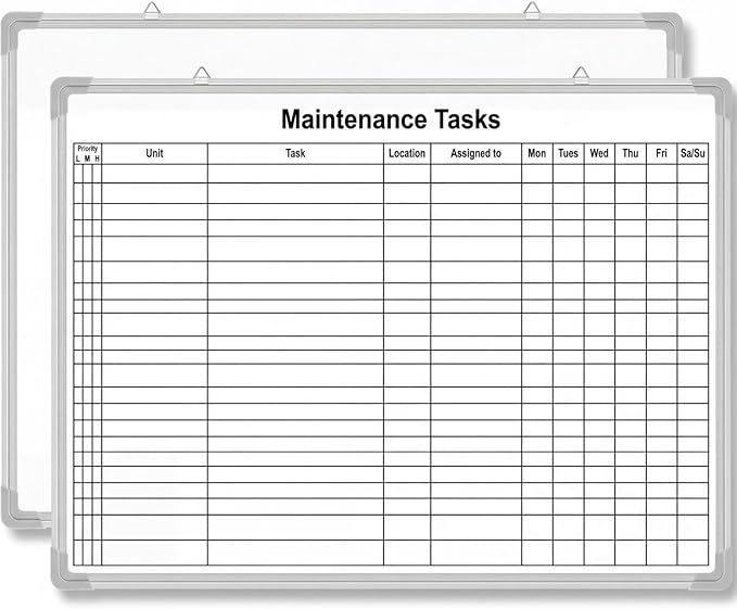 AmazingSpark Lined Whiteboard Blank Grid Aluminum Frame Dry Erase Board Reusable Wall Mounted Board for Scheduling, to Do Lists Weekly Planning Home Work (36 x 24 Inch,Horizontal Maintenance Tasks)