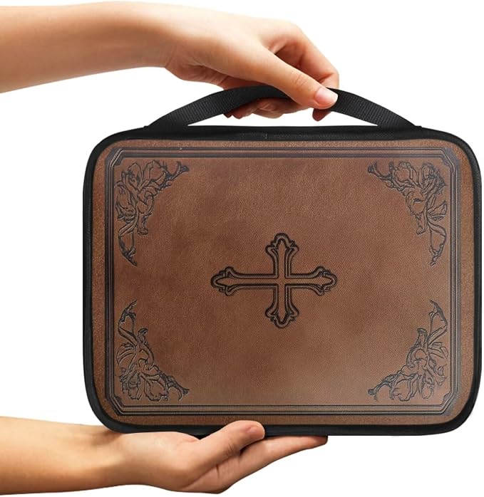 Cross Design Bible Cover for Women Men with Handle Portable Book Carrying Cases Church Bag