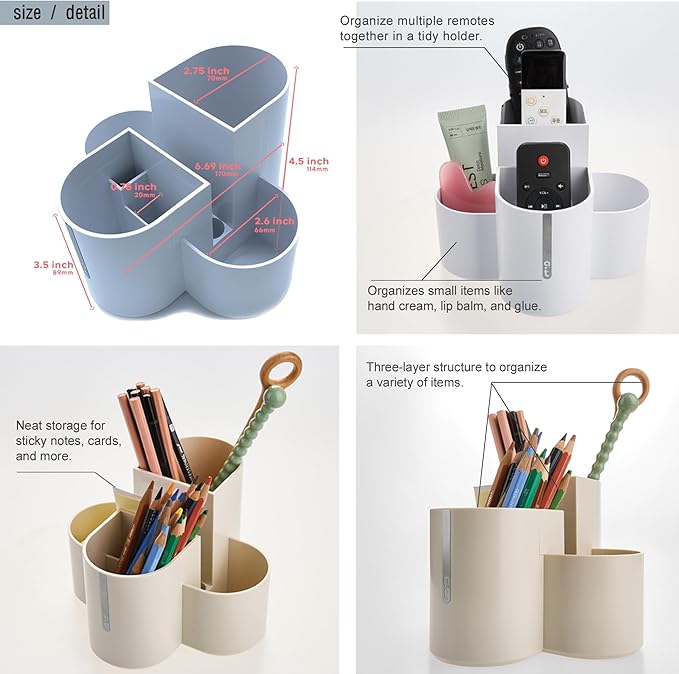 Aesthetic Desk Organizer [Sand Beige] - Multi-Compartment Pen Holder & Remote Control Caddy, Modern Vanity Makeup Brush Organizer, Premium Stationery Storage (Made In Korea)
