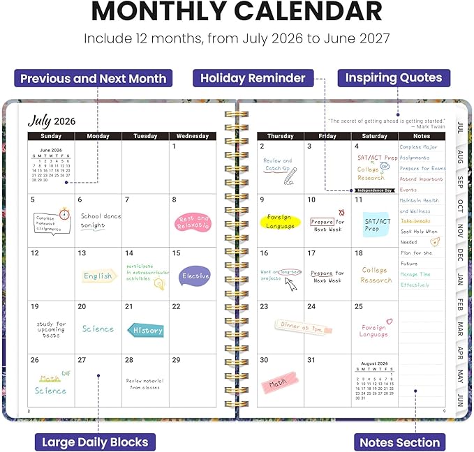Planner 2026-2027, Monthly and Weekly Academic Planner July 2026 - June 2027, Hardcover Student Teacher Planning Agenda Calendar Book with Tabs, Perfect for Office School Supplies, A4 (8.5" x 11") - Lavender Dusk