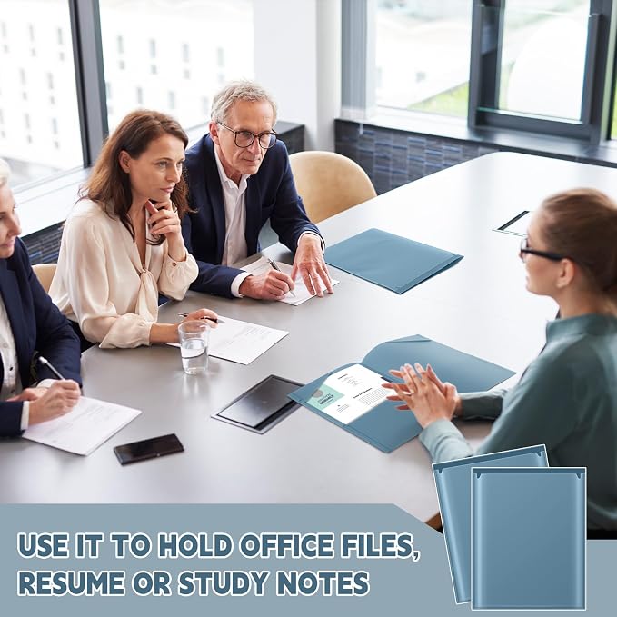 Henoyso 36 Pack Blue Gray Plastic Folders with Clear Front Pockets Heavy Duty File Folders with 2 Pockets and Card Slot for Student Communication School Office Presentation Report