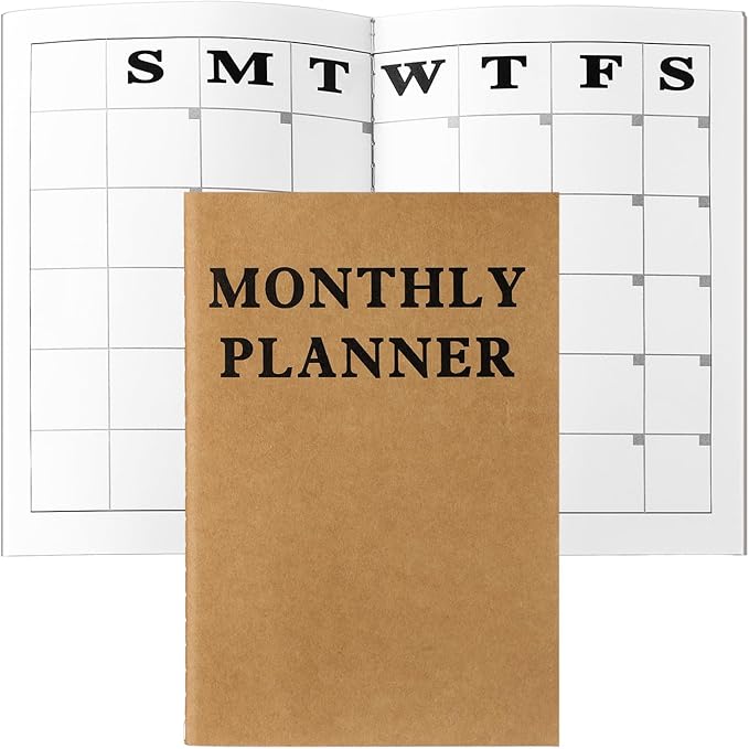 Fullhawl Undated Monthly Planner, 2026 Blank Pocket Weekly Planner with Kraft Cover, Mini Calendar Book for Office, Blank Date Goal/Time Organizer, 20 Sheets(11.5 x 8.3 Inch)