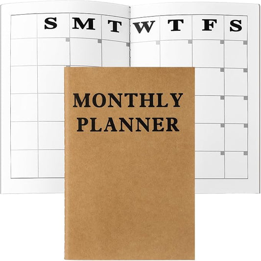 Fullhawl Undated Monthly Planner, 2026 Blank Pocket Weekly Planner with Kraft Cover, Mini Calendar Book for Office, Blank Date Goal/Time Organizer, 20 Sheets(11.5 x 8.3 Inch)