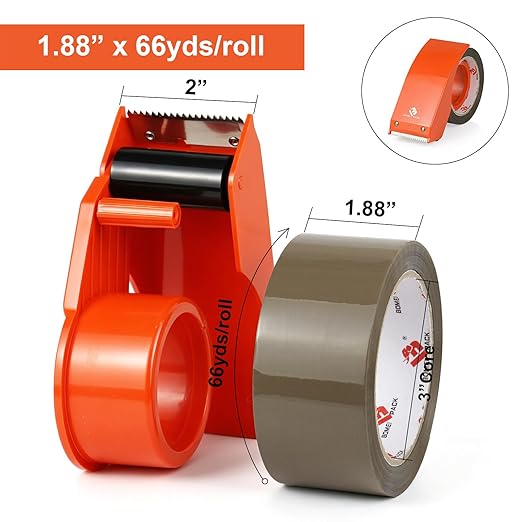 BOMEI PACK Heavy Duty Brown Packing Tape with Dispenser 1.88'' x 66 YDs, Brown Box Tape for Packaging Shipping Moving Storage and Mailing, Strong Package Tape 1 Rolls + 1 Dispenser