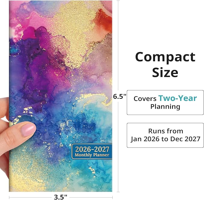 Pocket Calendar 2026-2027 for Purse, Two Year Monthly Planner Pocket Size, Jan 2026 to Dec 2027 Monthly Planner Small Size (6.5" x 3.5") - Color Splash