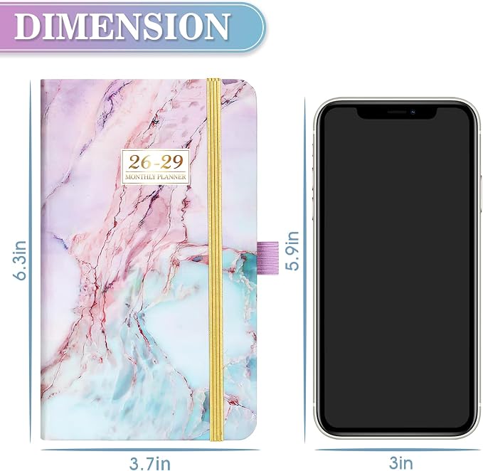 2026-2029 Monthly Pocket Planner - 3 Year Monthly Planner 2026-2029, Jul. 2026 - Jun. 2029, 6.3" x 3.8", 2026-2028 Small/Purse Planners with 60 Notes Pages, Inner Pocket, Pen Loop, Elastic Closure