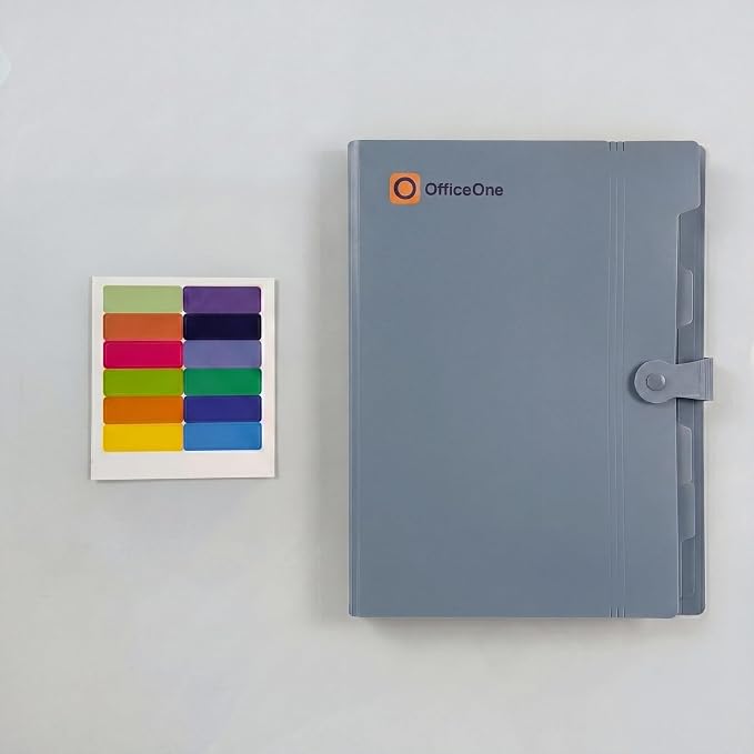 OfficeOne 8-Pocket Expanding File Folder, A4 Letter Size Accordion Document Organizer with Snap Closure, Labeled Tabs & Customizable Color-Coding Stickers, Home Office School (Slate Blue)