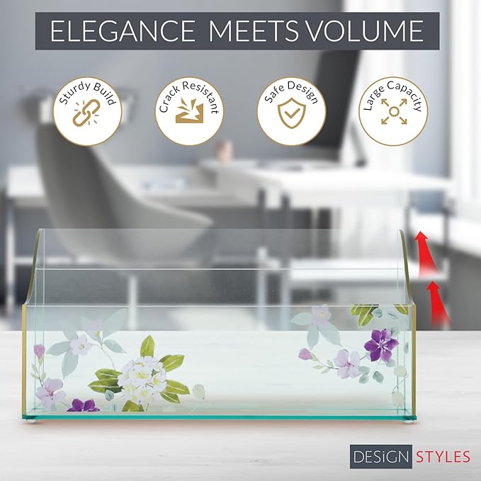 Papyrus Acrylic Mail Organizer – Green Aqua Desk Organizer with Double Sided Floral Prints – Small Letter Holder for Mail, Bills, Cards, and More – Desktop Stationary Organizer – Office Supplies