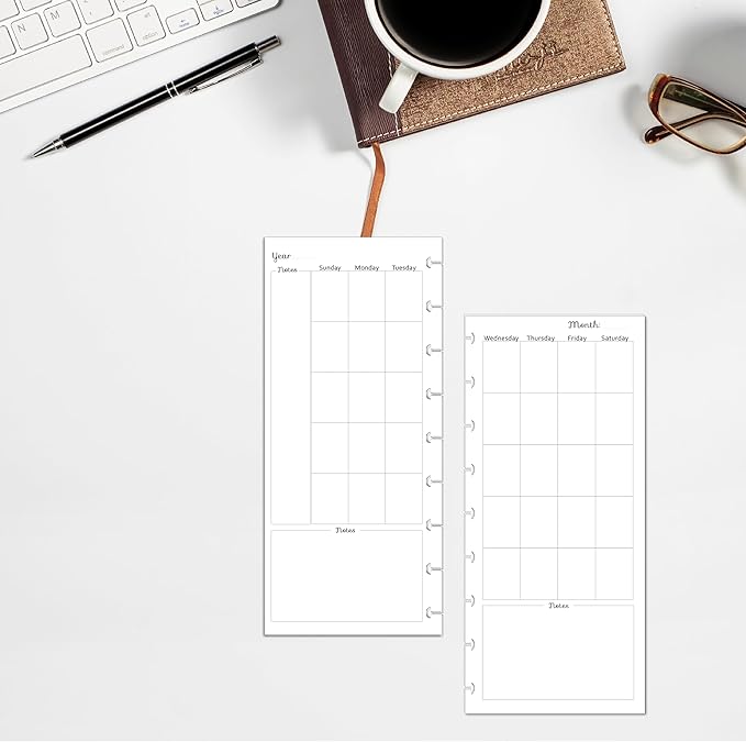Undated Monthly Calendar Refills for Letter, Junior, Classic, Skinny, Mini size Discbound Planners Fİtts Happy Planners Levenger Circa TUL Staples Arc Notebook Office (9-Disc, 4.1"x9.25", Dog)