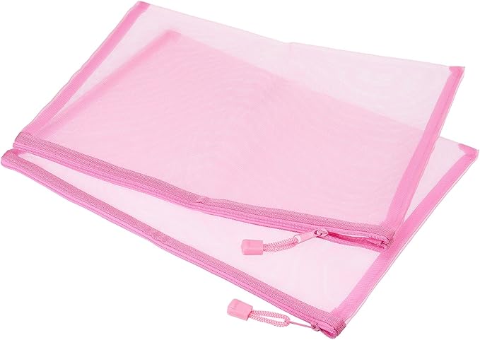 MECCANIXITY Mesh Zipper Bags, A4 Nylon Zip Pouch Pencil Case Storage Pockets for Travel Office Accessories, Pink Pack of 6