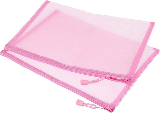 MECCANIXITY Mesh Zipper Bags, A4 Nylon Zip Pouch Pencil Case Storage Pockets for Travel Office Accessories, Pink Pack of 6
