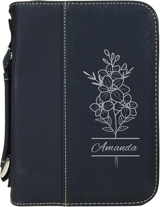 Personalized Vegan Leather Zippered Bible Cover – Custom Engraved Scripture Journal Case with Handle, Pen Holder & Pocket – Fits Large & Medium Bibles