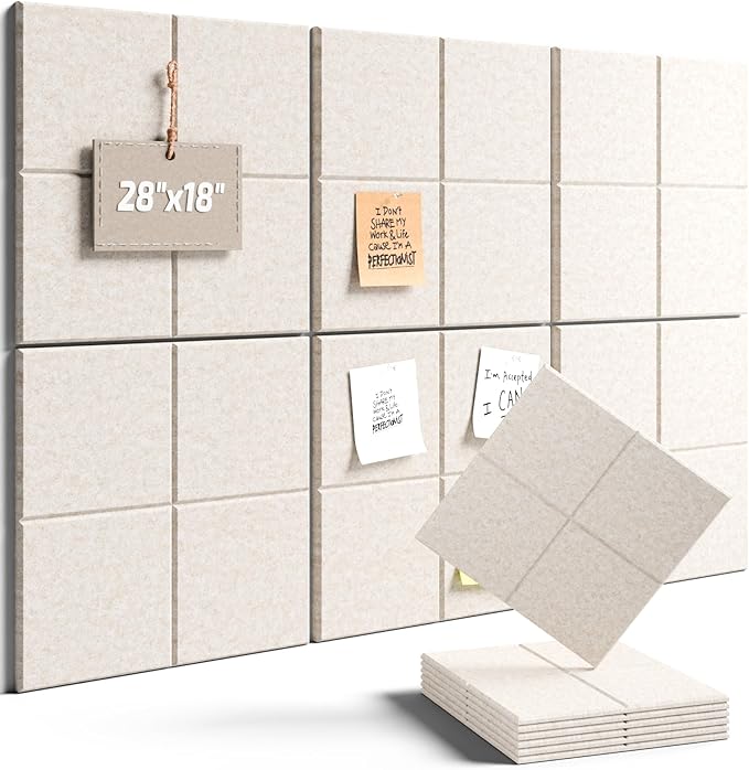 Fluxynara Felt Bulletin Board Tiles -28"x18" Cork Board Alternative for Office Decor, Push Pin Board Wall Organizer 6-Pack - Oatmeal