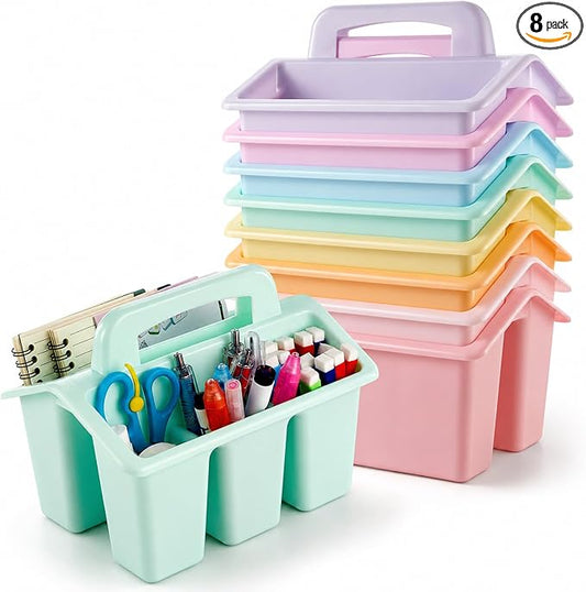 gisgfim 8 Pack Classroom Caddy Storage Basket with Handle 4 Compartment Storage Caddy Plastic Arts Crafts Caddies Protable Classroom Craft Caddies for Kids Schools Art Craft Supplies(Pastel)