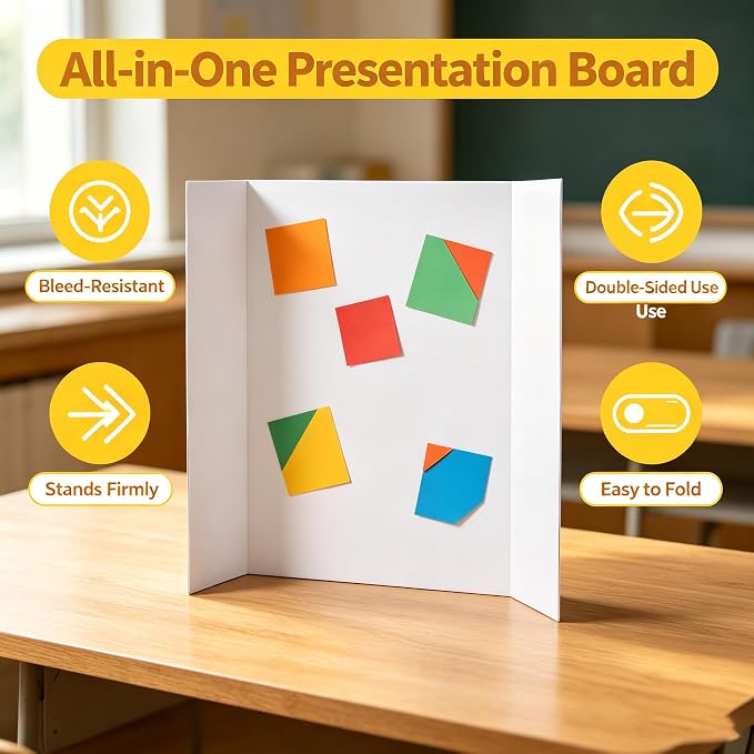 12Pack Trifold Display Board 21.4"x 14", White Corrugated Poster Board for School Projects, Science Fairs, Presentations